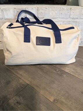 Tommy Bahama Cream Canvas weekender Duffel with Navy Accents